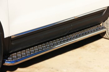 Порожки для ног (Ø42) SLITKOFF Ford Explorer  U502 (2010-2016) дорестайлинг (лист - нержавейка, профиль - нержавейка)