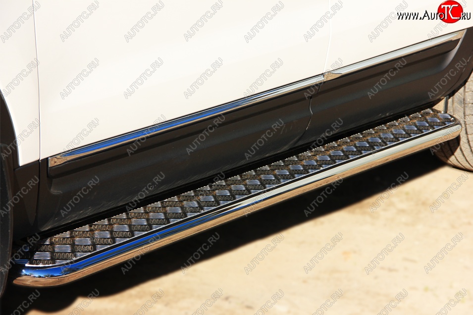 35 549 р. Порожки для ног (Ø42) SLITKOFF Ford Explorer U502 дорестайлинг (2010-2016) (лист - нержавейка, профиль - нержавейка)  с доставкой в г. Пермь
