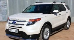 83 999 р. Защита порогов с пластиковыми вставками для ног из круглой трубы диаметром 76 мм Russtal Ford Explorer U502 дорестайлинг (2010-2016) (Защита порогов с со скосами на торцах (вариант 1))  с доставкой в г. Пермь. Увеличить фотографию 9