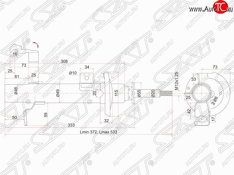 2 699 р. Правый амортизатор передний SAT Ford Fusion 1 хэтчбэк дорестайлинг (2002-2005)  с доставкой в г. Пермь