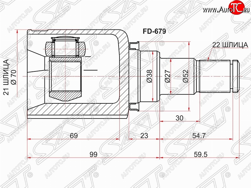2 699 р. Шрус (внутренний/левый) SAT (шлицев 21*22, сальник 38 мм) Ford Fiesta 5 хэтчбэк 5 дв. дорестайлинг (2001-2005)  с доставкой в г. Пермь
