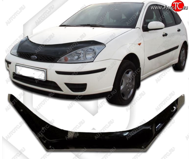 2 599 р. Дефлектор капота CA-Plastiс exclusive  Ford Focus  1 (1998-2005) седан дорестайлинг, универсал дорестайлинг, хэтчбэк 3 дв. дорестайлинг, хэтчбэк 5 дв. дорестайлинг, седан рестайлинг, универсал рестайлинг, хэтчбэк 3 дв. рестайлинг, хэтчбэк 5 дв. рестайлинг (Classic черный, Без надписи)  с доставкой в г. Пермь