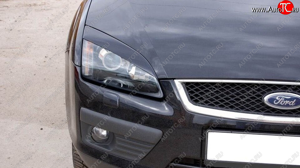 679 р. Реснички на фары KURAJ (Широкие) Ford Focus 2 универсал дорестайлинг (2004-2008) (Неокрашенные)  с доставкой в г. Пермь