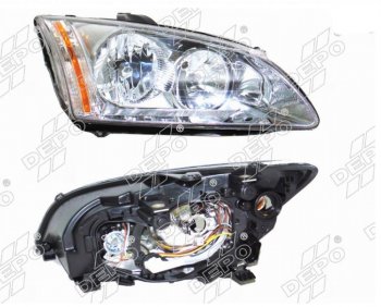 Правая фара (хром) DEPO Ford Focus 2  седан дорестайлинг (2004-2008)