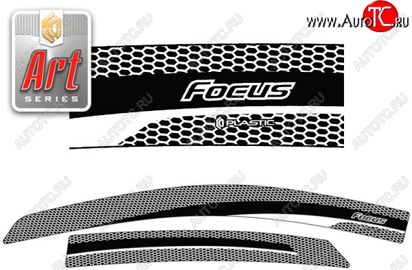 2 159 р. Дефлектора окон CA-Plastic  Ford Focus  2 (2004-2008) хэтчбэк 5 дв. дорестайлинг (Серия Art белая, Без хром.молдинга)  с доставкой в г. Пермь