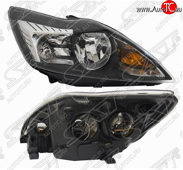 14 949 р. Правая фара SAT (с мех. корректором, чёрная) Ford Focus 2 седан рестайлинг (2007-2011)  с доставкой в г. Пермь