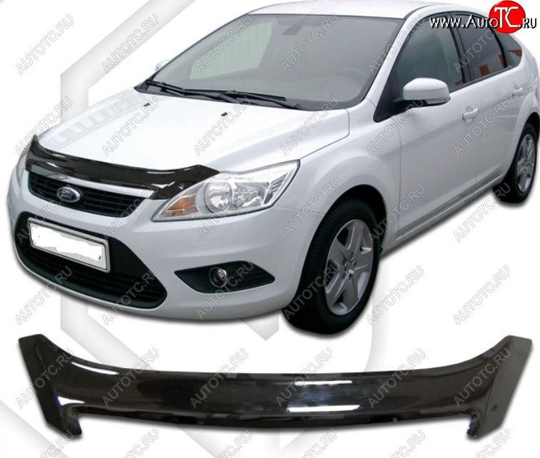 2 099 р. Дефлектор капота CA-Plastiс Ford Focus 2 седан рестайлинг (2007-2011) (Classic черный, Без надписи)  с доставкой в г. Пермь