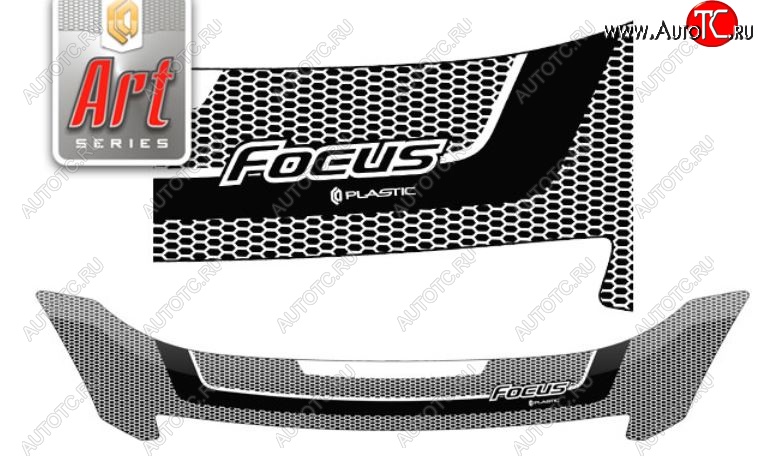 2 199 р. Дефлектор капота CA-Plastiс  Ford Focus  2 (2007-2011) седан рестайлинг (Серия Art белая)  с доставкой в г. Пермь