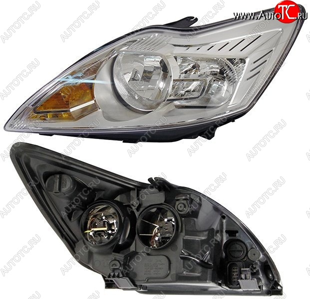4 749 р. Левая фара SAT (с электрокорректором, хром) Ford Focus 2 универсал рестайлинг (2007-2011)  с доставкой в г. Пермь