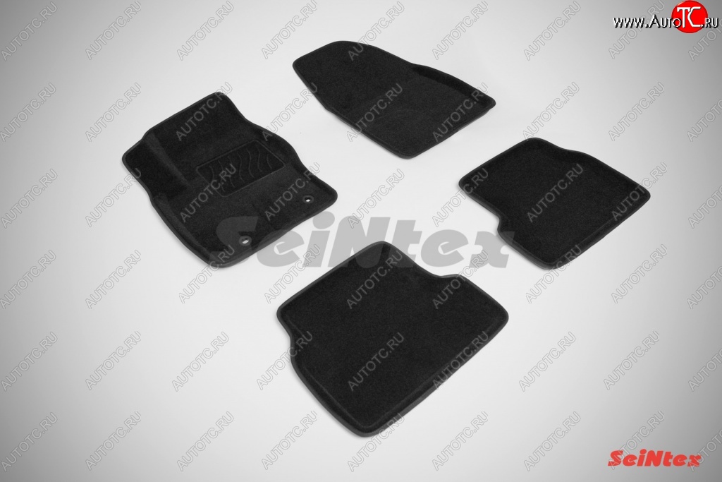 5 449 р. Износостойкие коврики в салон SeiNtex Premium 3D 4 шт. (ворсовые, черные) Ford Focus 2 седан рестайлинг (2007-2011)  с доставкой в г. Пермь