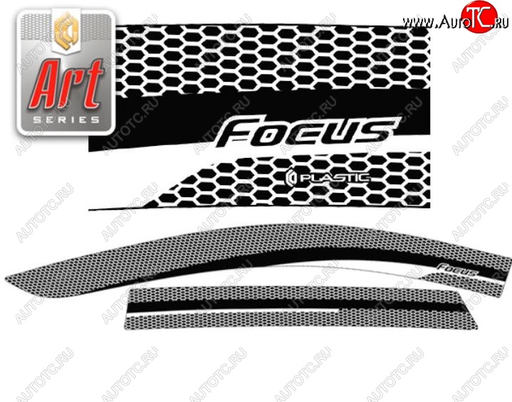 2 159 р. Дефлектора окон CA-Plastic  Ford Focus  2 (2007-2011) универсал рестайлинг (Серия Art черная, Без хром.молдинга)  с доставкой в г. Пермь