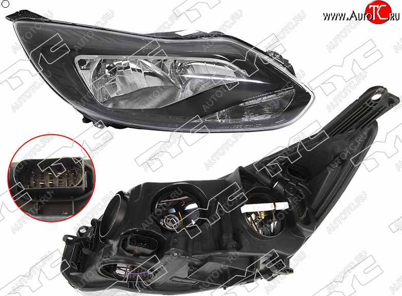 9 949 р. Правая фара (чёрная, с корректором) TYC Ford Focus 3 седан дорестайлинг (2011-2015)  с доставкой в г. Пермь