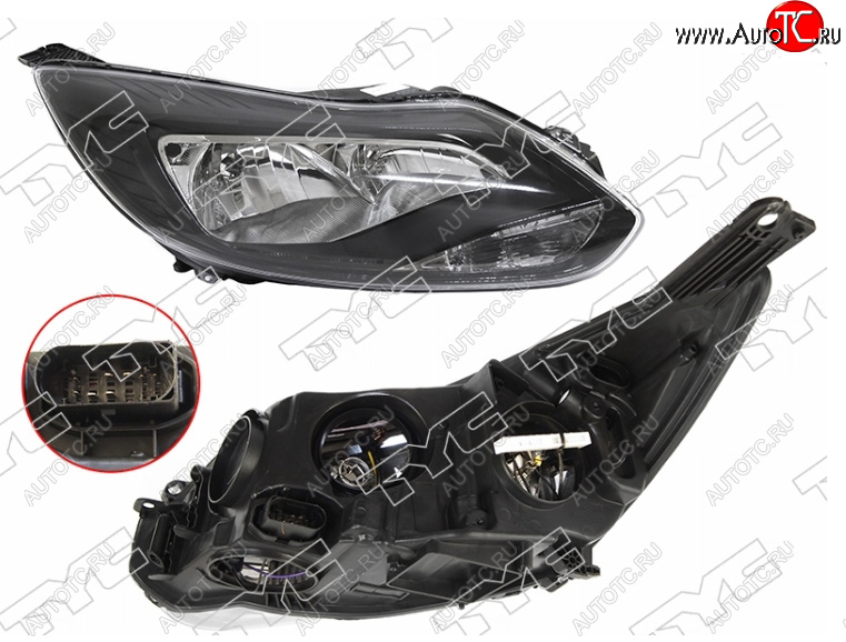 10 649 р. Правая фара (чёрная, с корректором) TYC Ford Focus 3 седан дорестайлинг (2011-2015)  с доставкой в г. Пермь