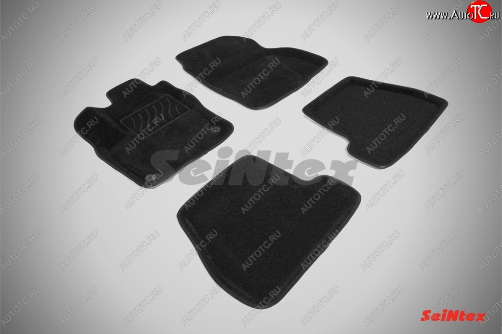 5 449 р. Коврики в салон (МКПП) SeiNtex Premium 3D 4 шт. (ворсовые, черные) Ford Focus 3 универсал рестайлинг (2014-2019)  с доставкой в г. Пермь
