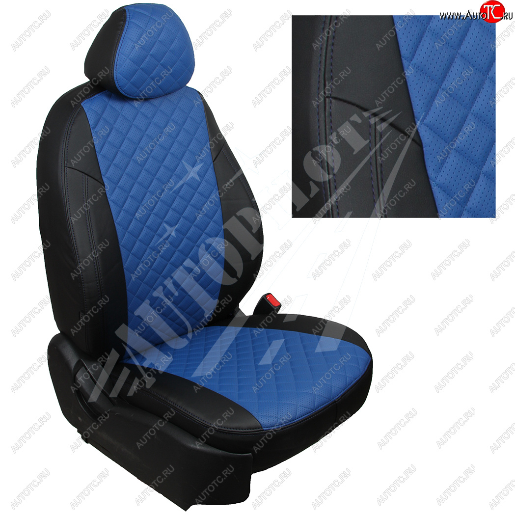 8 249 р. Чехлы сидений AUTOPILOT Экокожа Ромб (AmbienteTrend, задние спинка и сиденье 60/40) Ford Focus 3 хэтчбэк рестайлинг (2014-2019) (Черный + Синий)  с доставкой в г. Пермь