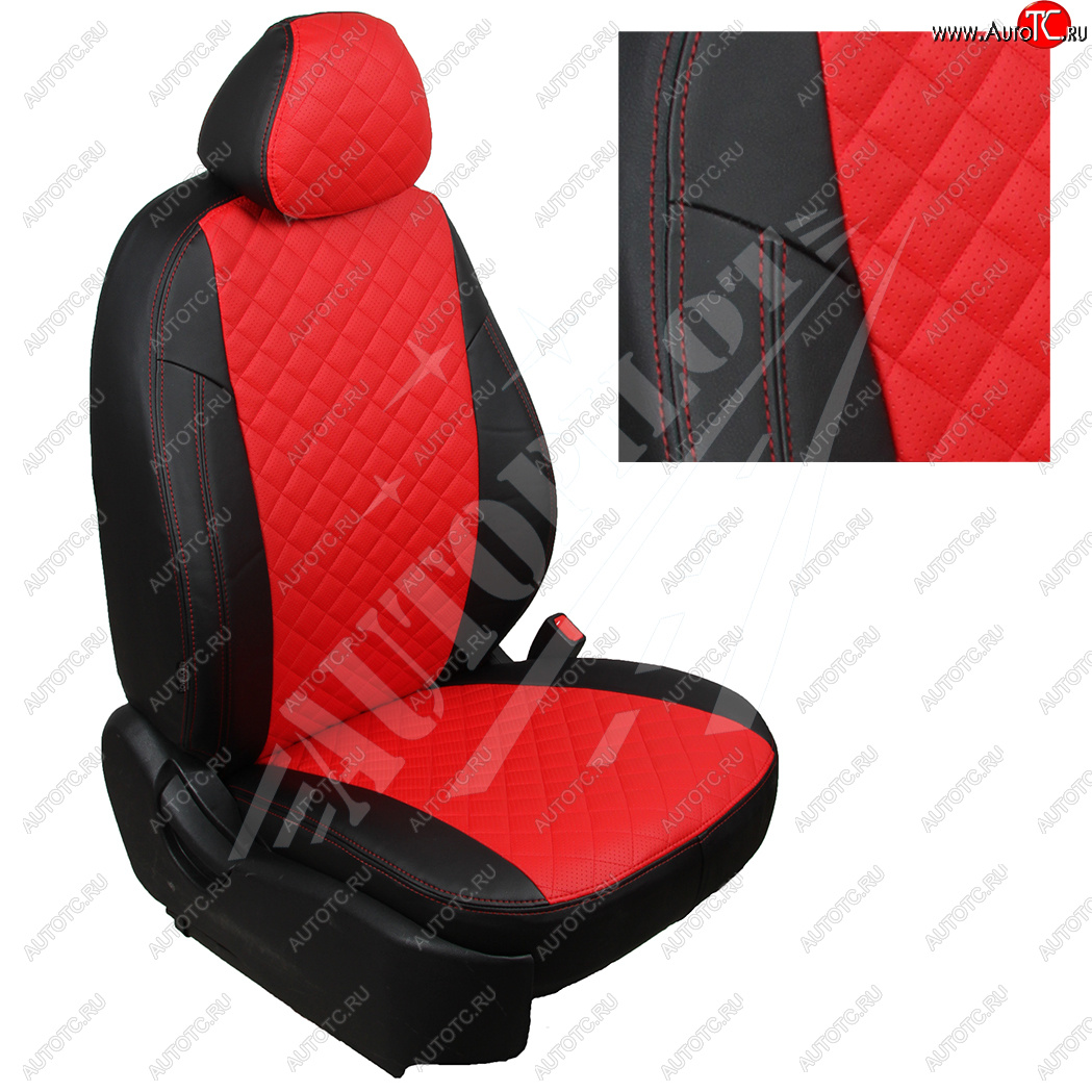 8 399 р. Чехлы сидений AUTOPILOT Экокожа Ромб (AmbienteTrend, задние спинка и сиденье 60/40)  Ford Focus  3 (2010-2019) универсал дорестайлинг, хэтчбэк дорестайлинг, седан дорестайлинг, седан рестайлинг, универсал рестайлинг, хэтчбэк рестайлинг (Черный + Красный)  с доставкой в г. Пермь