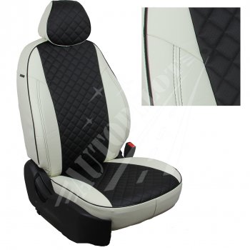 Чехлы сидений AUTOPILOT Экокожа Ромб (Sport/Titanium, Задняя спинка и сиденье 40/60) Ford Focus  3 (2010-2019) универсал дорестайлинг, хэтчбэк дорестайлинг, седан дорестайлинг, седан рестайлинг, универсал рестайлинг, хэтчбэк рестайлинг (Белый + Черный)