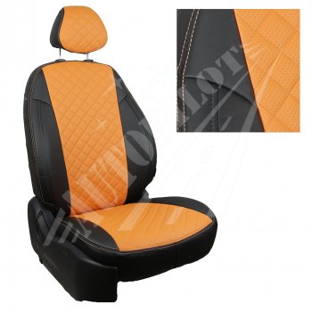 Чехлы сидений AUTOPILOT Экокожа Ромб (Sport/Titanium, Задняя спинка и сиденье 40/60) Ford Focus  3 (2010-2019) универсал дорестайлинг, хэтчбэк дорестайлинг, седан дорестайлинг, седан рестайлинг, универсал рестайлинг, хэтчбэк рестайлинг (Черный + Оранжевый)