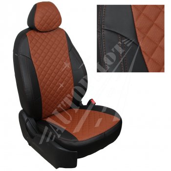Чехлы сидений AUTOPILOT Экокожа Ромб (Sport/Titanium, Задняя спинка и сиденье 40/60) Ford Focus  3 (2010-2019) универсал дорестайлинг, хэтчбэк дорестайлинг, седан дорестайлинг, седан рестайлинг, универсал рестайлинг, хэтчбэк рестайлинг (Черный + Коричневый)
