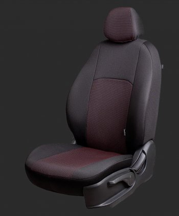 Чехлы для сидений Lord Autofashion Дублин (жаккард, Ghia/Titanium, спинка и сиденье 60/40+подлокотник, 3 Г-образных подголовника) Ford Focus 3 хэтчбэк рестайлинг (2014-2019) (Черный, вставка Ёж Красный)