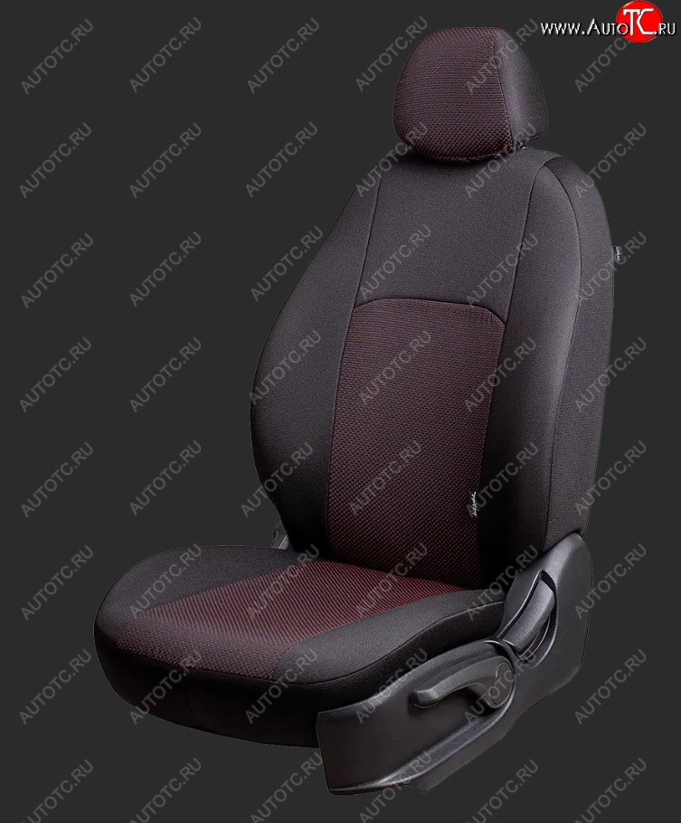 6 949 р. Чехлы для сидений Lord Autofashion Дублин (жаккард, Ghia/Titanium, спинка и сиденье 60/40+подлокотник, 3 Г-образных подголовника) Ford Focus 3 хэтчбэк рестайлинг (2014-2019) (Черный, вставка Ёж Красный)  с доставкой в г. Пермь