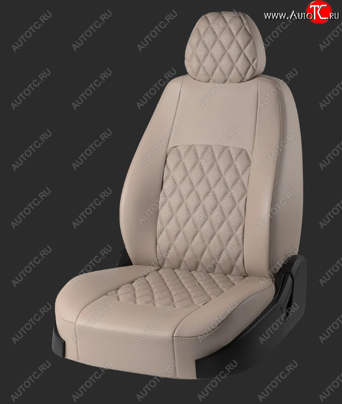 9 449 р. Чехлы для сидений Lord Autofashion Турин Ромб (экокожа, Trend Sport, спинка и сиденье 60/40 без подлокотника, 3 Г-образных подголовника)  Ford Focus  3 (2010-2019) универсал дорестайлинг, хэтчбэк дорестайлинг, седан дорестайлинг, седан рестайлинг, универсал рестайлинг, хэтчбэк рестайлинг (Бежевый, вставка бежевая, строчка бежевая)  с доставкой в г. Пермь