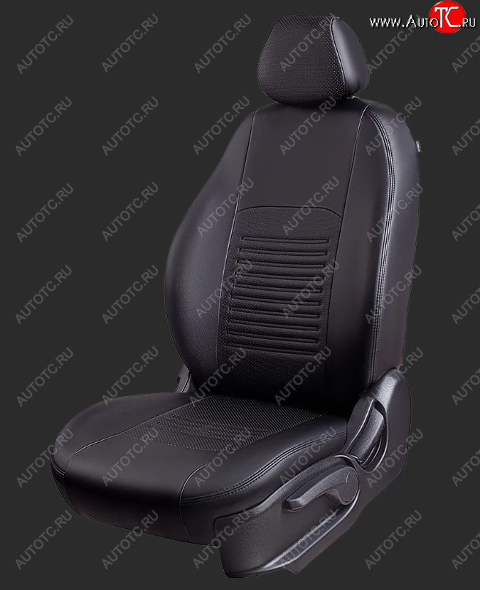 9 449 р. Чехлы для сидений Lord Autofashion Турин (экокожа, Trend, спинка и сиденье 60/40 без подлокотника, 3 Г-образных подголовника) Ford Focus 3 универсал рестайлинг (2014-2019) (Черный, вставка черная)  с доставкой в г. Пермь