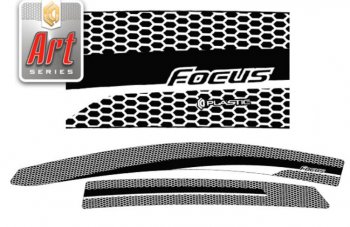 Дефлектора окон CA-Plastic Ford Focus  3 (2014-2019) хэтчбэк рестайлинг (Серия Art белая, Без хром.молдинга)