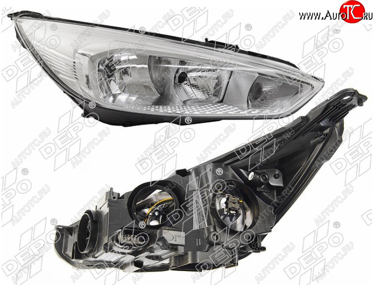 12 949 р. Правая фара (хром, с электрокорректором) DEPO Ford Focus 3 хэтчбэк рестайлинг (2014-2019)  с доставкой в г. Пермь