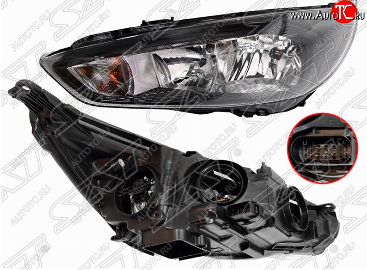 5 499 р. Передняя левая фара SAT (с электрокорректором) Ford Focus 3 хэтчбэк рестайлинг (2014-2019) (Черная)  с доставкой в г. Пермь