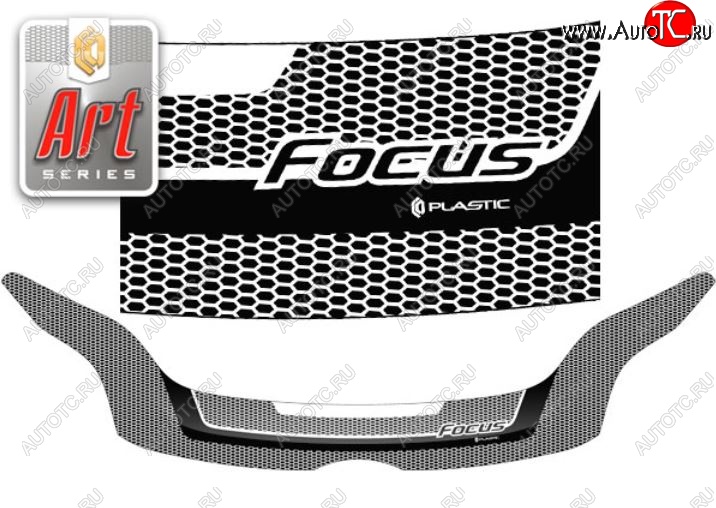 2 399 р. Дефлектор капота CA-Plastiс  Ford Focus  3 (2010-2015) хэтчбэк дорестайлинг (Серия Art белая)  с доставкой в г. Пермь