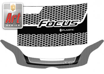 Дефлектор капота CA-Plastiс Ford Focus  3 (2010-2015) хэтчбэк дорестайлинг (Серия Art черная)
