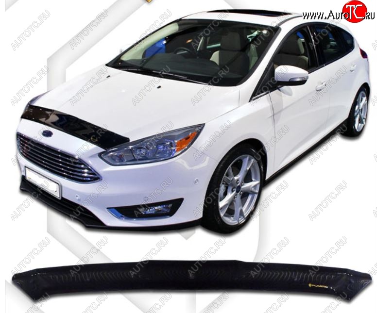 1 959 р. Дефлектор капота CA-Plastic Ford Focus 3 седан рестайлинг (2014-2019) (Classic черный, Без надписи)  с доставкой в г. Пермь
