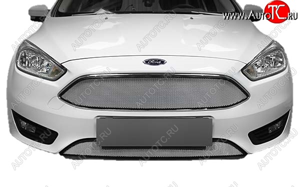 1 479 р. Защитная сетка радиатора Russtal Ford Focus 3 седан рестайлинг (2014-2019) (Верхняя чёрная)  с доставкой в г. Пермь