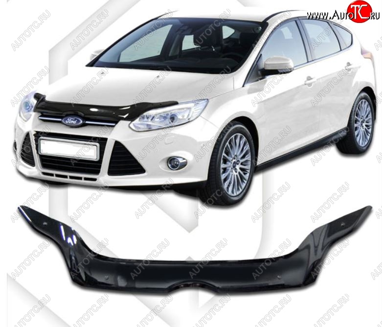 2 299 р. Дефлектор капота CA-Plastic Ford Focus 3 седан дорестайлинг (2011-2015) (Classic черный, Без надписи)  с доставкой в г. Пермь