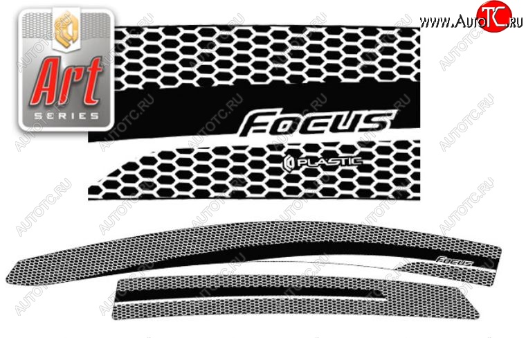 2 159 р. Дефлектора окон CA-Plastic  Ford Focus  3 (2010-2015) хэтчбэк дорестайлинг (серия Art графит, без хром. молдинга)  с доставкой в г. Пермь