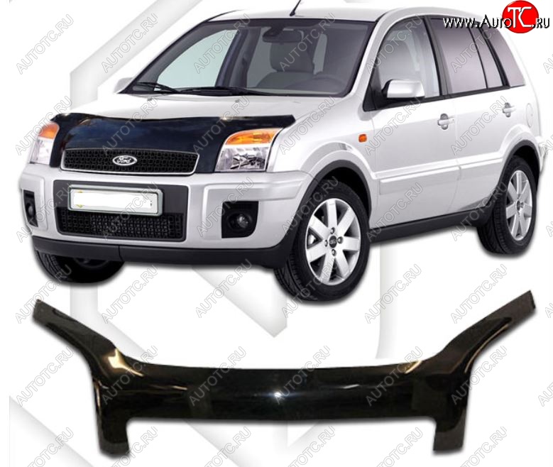 2 899 р. Дефлектор капота CA-Plastiс  Ford Fusion  1 (2002-2012) хэтчбэк дорестайлинг,  рестайлинг, хэтчбэк (Classic черный, Без надписи)  с доставкой в г. Пермь