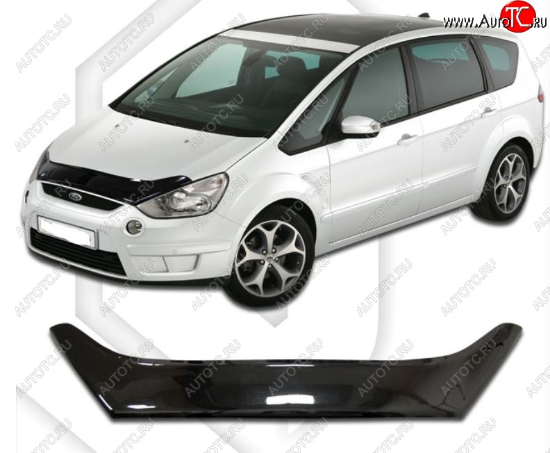 2 079 р. Дефлектор капота CA-Plastic Ford Galaxy 2 дорестайлинг (2006-2010) (Classic черный, Без надписи)  с доставкой в г. Пермь