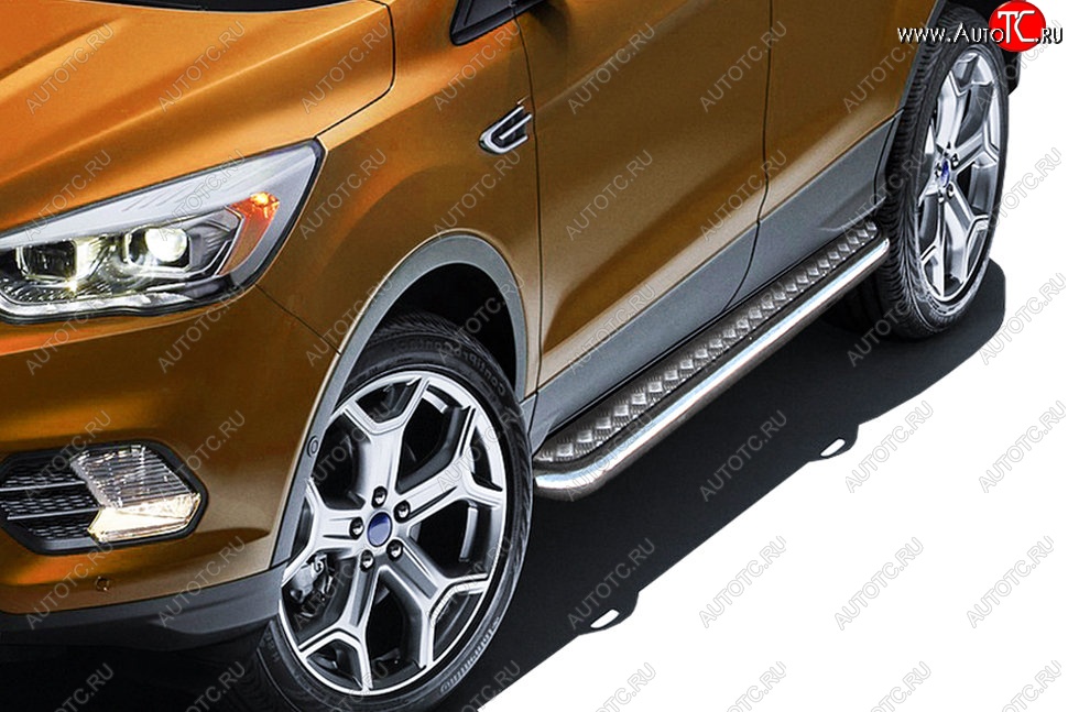 16 999 р. Защита порогов Slitkoff (d57, с листом)  Ford Kuga  2 (2016-2019) рестайлинг (Нержавейка)  с доставкой в г. Пермь
