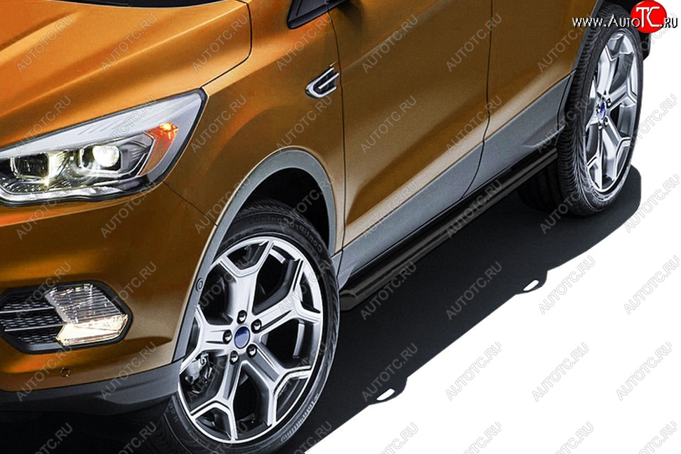 10 999 р. Защита порогов Slitkoff (d57)  Ford Kuga  2 (2016-2019) рестайлинг (Сталь с полимерным покрытием. Цвет: чёрный)  с доставкой в г. Пермь