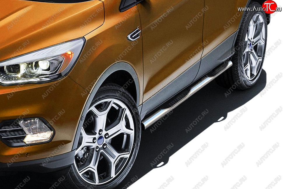 17 699 р. Защита порогов Slitkoff (d76, с проступями)  Ford Kuga  2 (2016-2019) рестайлинг (Нержавейка, Полированная)  с доставкой в г. Пермь