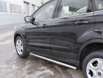 18 799 р. Защита порогов (Ø63 мм) SLITKOFF Ford Kuga 2 рестайлинг (2016-2019) (с пластиковыми заглушками на торцах)  с доставкой в г. Пермь. Увеличить фотографию 2
