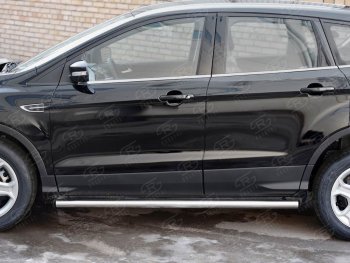 18 799 р. Защита порогов (Ø63 мм) SLITKOFF Ford Kuga 2 рестайлинг (2016-2019) (с пластиковыми заглушками на торцах)  с доставкой в г. Пермь. Увеличить фотографию 3