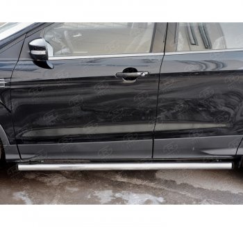 Защита порогов (Ø63 мм) SLITKOFF Ford Kuga  2 (2016-2019) рестайлинг (с пластиковыми заглушками на торцах)
