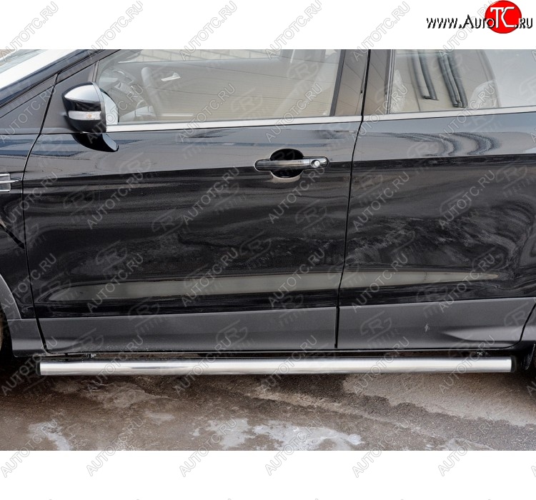 18 799 р. Защита порогов (Ø63 мм) SLITKOFF Ford Kuga 2 рестайлинг (2016-2019) (с пластиковыми заглушками на торцах)  с доставкой в г. Пермь