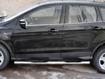 24 549 р. Защита порогов с пластиковыми вставками для ног из круглой трубы d76 мм SLITKOFF v3 Ford Kuga 2 рестайлинг (2016-2019)  с доставкой в г. Пермь. Увеличить фотографию 2