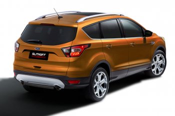 Защита заднего бампера Slitkoff (d57, короткая) Ford Kuga  2 (2016-2019) рестайлинг (Сталь с полимерным покрытием. Цвет: чёрный)