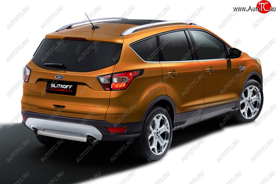 4 549 р. Защита заднего бампера Slitkoff (d57, короткая)  Ford Kuga  2 (2016-2019) рестайлинг (Сталь с полимерным покрытием. Цвет: серебристый)  с доставкой в г. Пермь