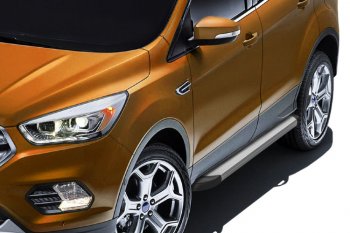 Пороги алюминиевые Slitkoff Ford Kuga  2 (2016-2019) рестайлинг (Optima Silver)