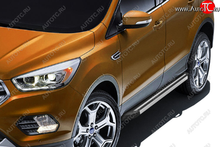 11 299 р. Пороги алюминиевые Slitkoff  Ford Kuga  2 (2016-2019) рестайлинг (Luxe Black)  с доставкой в г. Пермь
